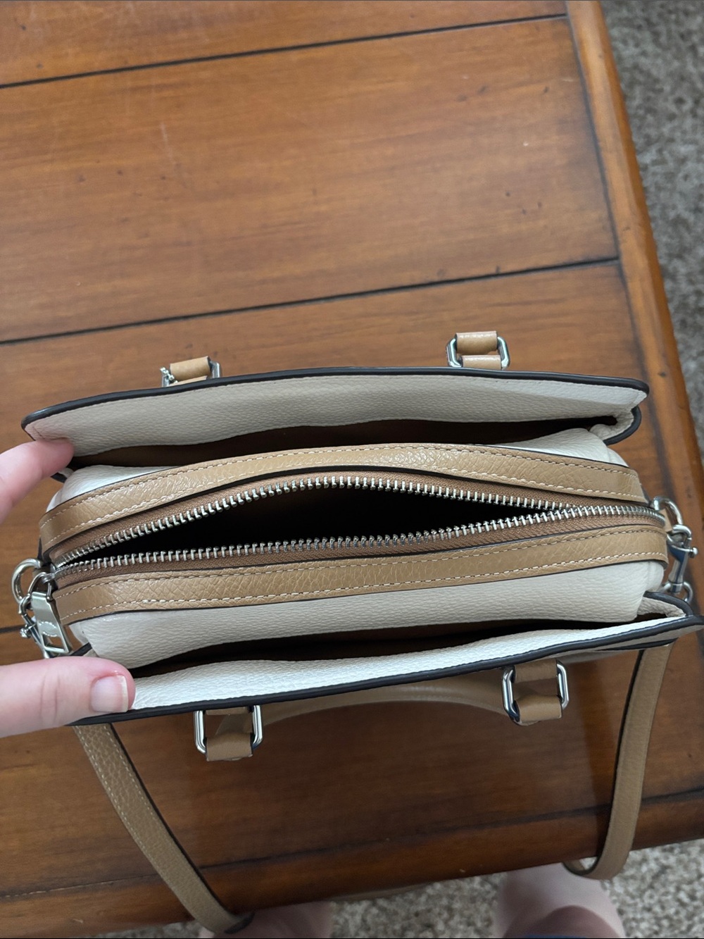 Coach Pebbled Leather Satchel in Taupe and Tan - Picture 5 of 8